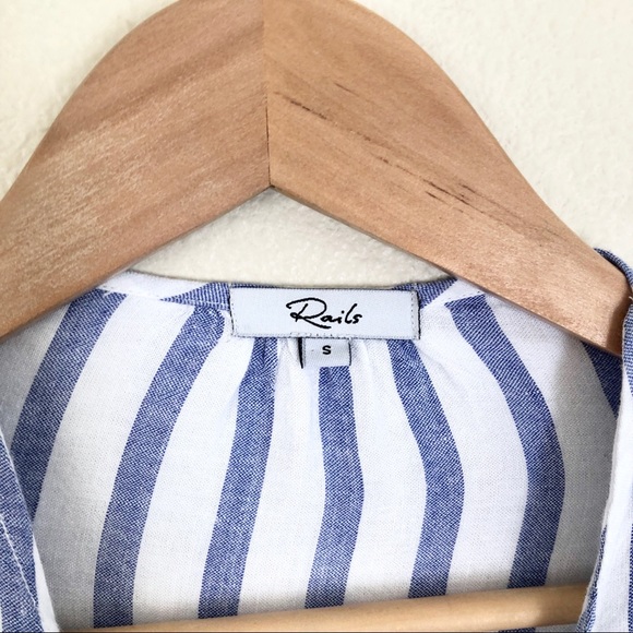 RAILS Striped Linen Tie Front Mini Dress in Blue White - Picture 11 of 12